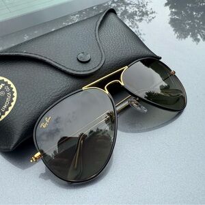 Ray-Ban Gold Frame Sunglasses with Black Lenses